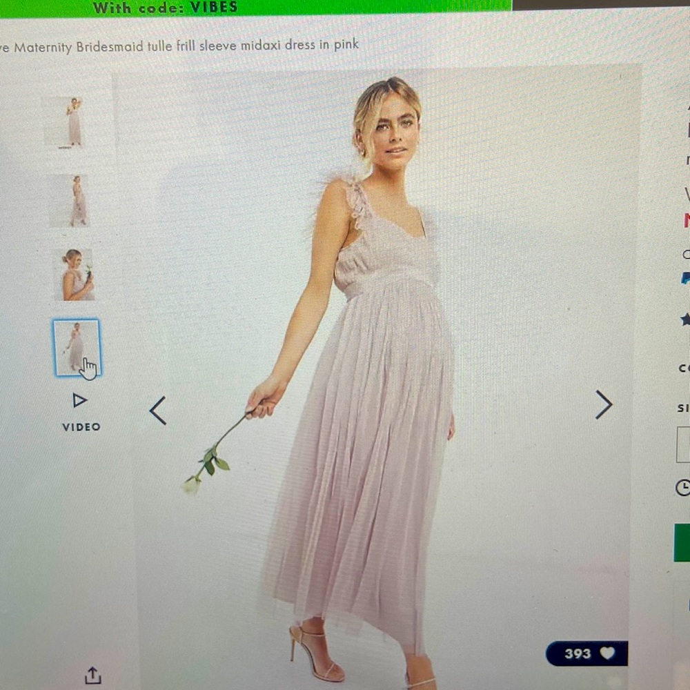 Maternity midaxi dress tulle pink frill sleeve square sweetheart neckline